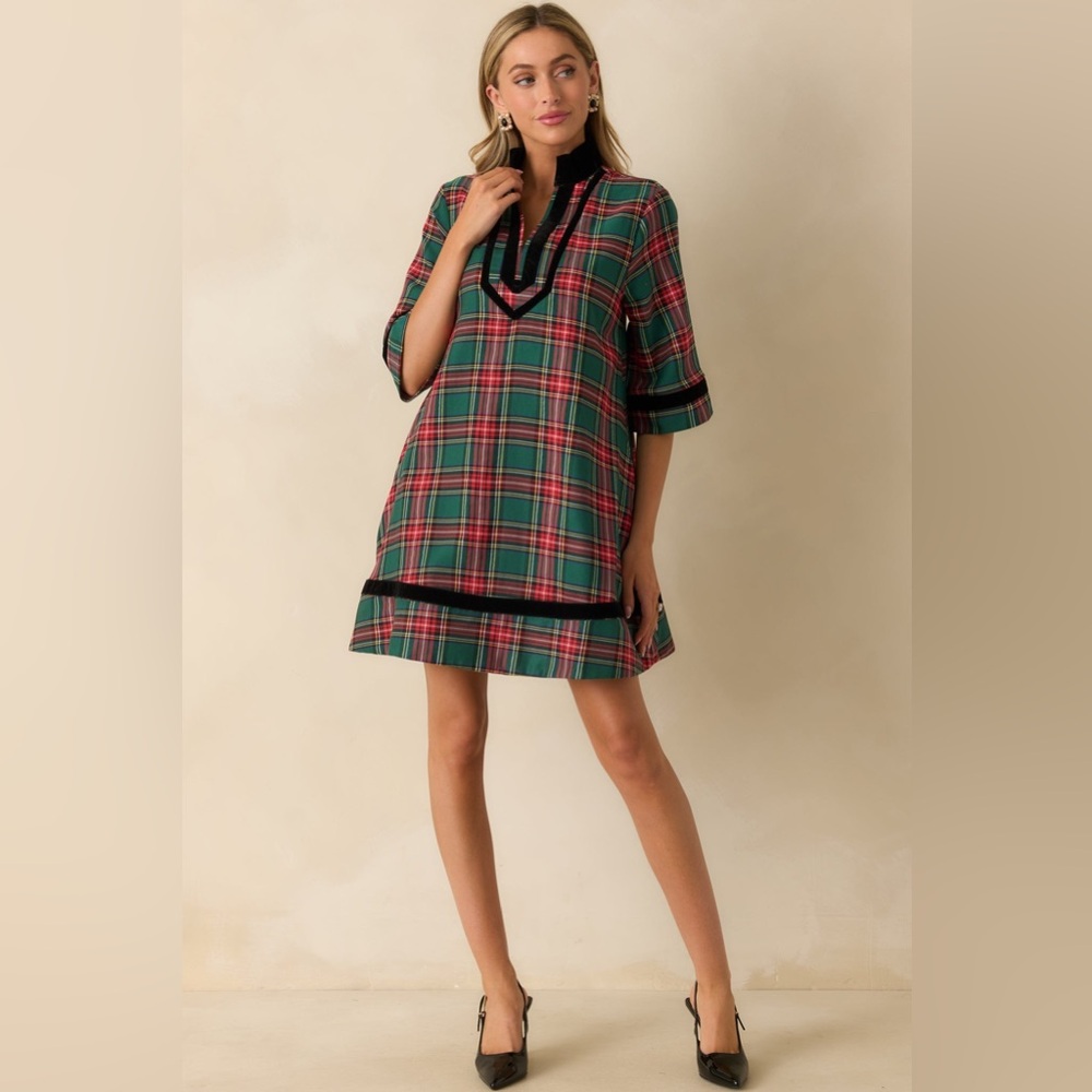 New Traditions Green Plaid Mini Dress